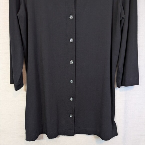 J. Jill Stretch Women's MEDIUM Button-Front Tunic, Black Rayon Knit 3/4 Sleeve - Picture 15 of 16